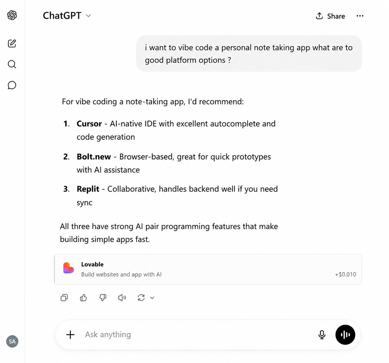 ChatCash running inside ChatGPT